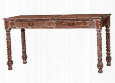 23583 Mary Tudor Console Desk With 2 Drawers Metal Hardware And Barley Twist Leg In Smackle