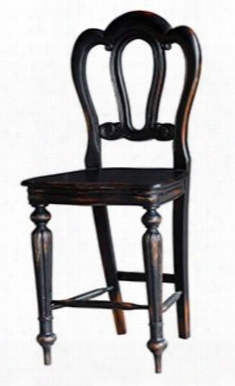 23731 Homestead Napoleon Counter Stool With Turned Legs Stretchers And Molding Details In Black Distressed