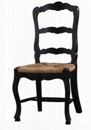 23779 Provence Provincial Dining Chair With Fabric Seat Upholstery Cabriole Legs And Stretchers In Black Distressed