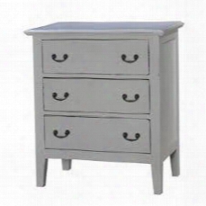 23788 Aries Nightstand With 3 Drawers Decorative Metal Hardware Tapered Legs And Molding Details In White Distressed