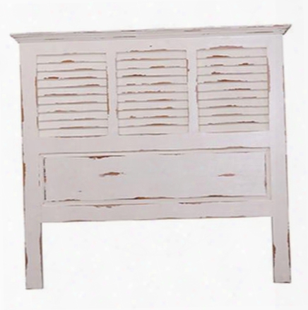 23808 Cottage Shutter Twin Size Headboard With Molding Details In White Distressed