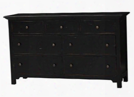 23964 Aries Dresser With 5 Drawers Simple Metal Hardware And Molding Details In Black Distressed