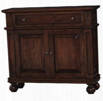 24025 Mary Tudor Havana Narrow Sideboard With 2 Doors Drawer Simple Metal Pulls And Ball Feet In Teak Brown