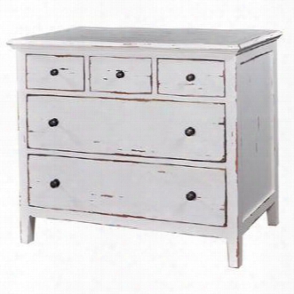 24117 Aries Dresser With 5 Drawers Simple Metal Pulls Tapered Legs And Molding Detail In White Distressed