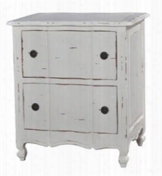 24171 Provence Nightstand Cabinet With 2 Drawers Cabriole Legs And Decorative Metal Hardware In White Distressed