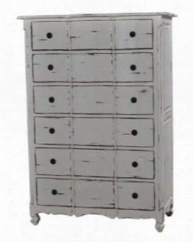 24262 Provence Tallboy Dresser With 6 Drawers Simple Metal Pulls And Cabriole Legs In White Distressed