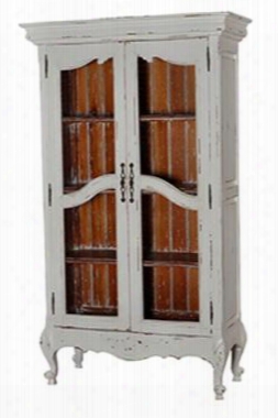 24726 Provence Chateau Linen Cupboard With 2 Doors Chicken Wire Cabriole Legs And French Distressed Interior In White Distressed