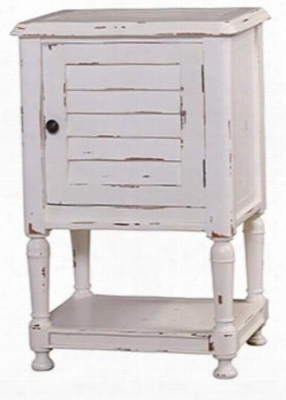 25404 Cottage Orleans Nightstand With 1 Shutter Design Door Bottom Shelf And Turned Legs In White Distressed