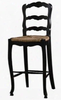 25431 Provence Provincial Bar Stool With Cabriole Legs Stretchers And Cushioned Seat In Black Distressed