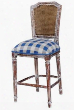 25432 Nantucket Isabella Counter Stool With Turned Tapered Legs French Distressed Frame And Fabric Seat In White Distressed