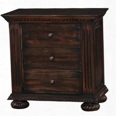 25446 Charleston Nightstand With 3 Drawers Carved Bun Feet And Decorative Metal Hardware In Vintage Black