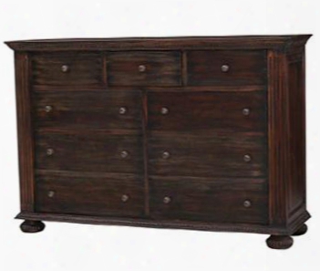 25447 Charleston Dresser  With 9 Drawers Bun Feet Metal Hardware And Molding Detail In Vintage Black