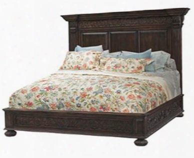 25482 Charleston Queen Size Bed With Carved Design High Headboard And Bun Feet  In Vintage Black