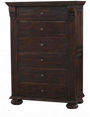 25595 Charleston Tall Boy Dresser With 6 Drawers Decorative Bun Feet And Metal Hardware In Vintage Black