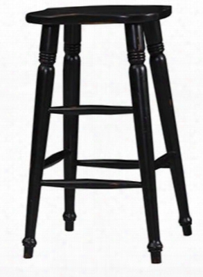 25855 Mary Tudor Tractor Bar Stool With Turned Tapered Legs And Stretchers In Black Distressed