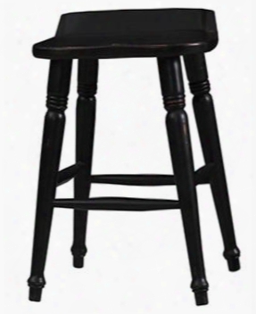 25860 Mary Tudor Tractor Counter Stool With Low Back Turned Tapered Legs And Stretchers In Black Distressed