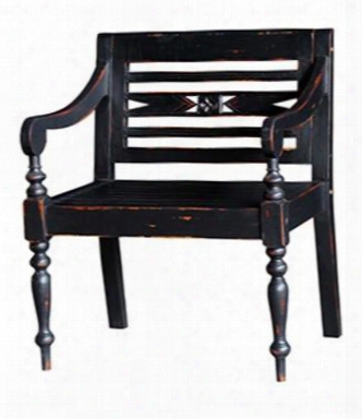 25888 Mary Tudor Garden Chair With Slat Back Design And Tapered Legs In Black Distressed