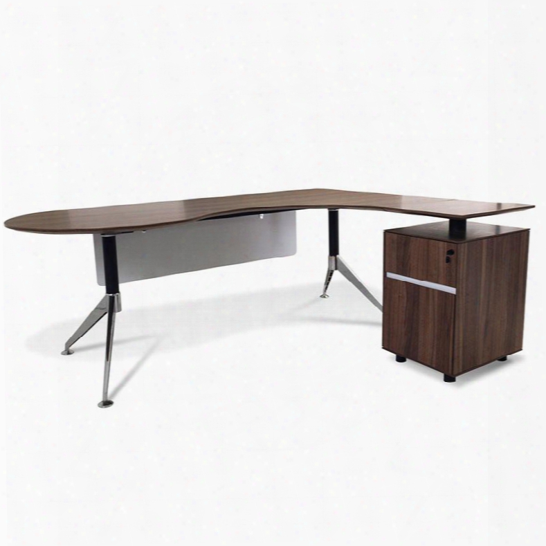 300 Collection 381-wal 79" Executive Teardrop Desk With Right Return Pedestal Adjustable Height Central Lock Chrome Steel Base And High Pressure Melamine