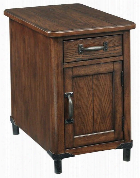 3353-004 Chairside Chest (s/u) Transitional - Warm Oak Finish With Metal