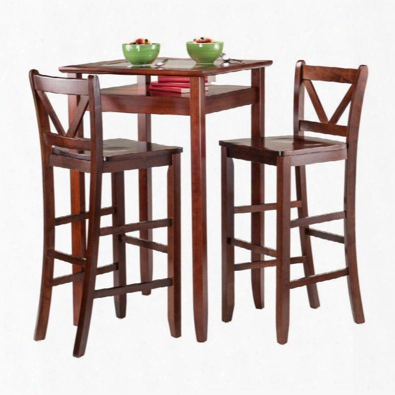 94586 Halo 3pc Pub Table Set With 2 V-back Stools In Antique