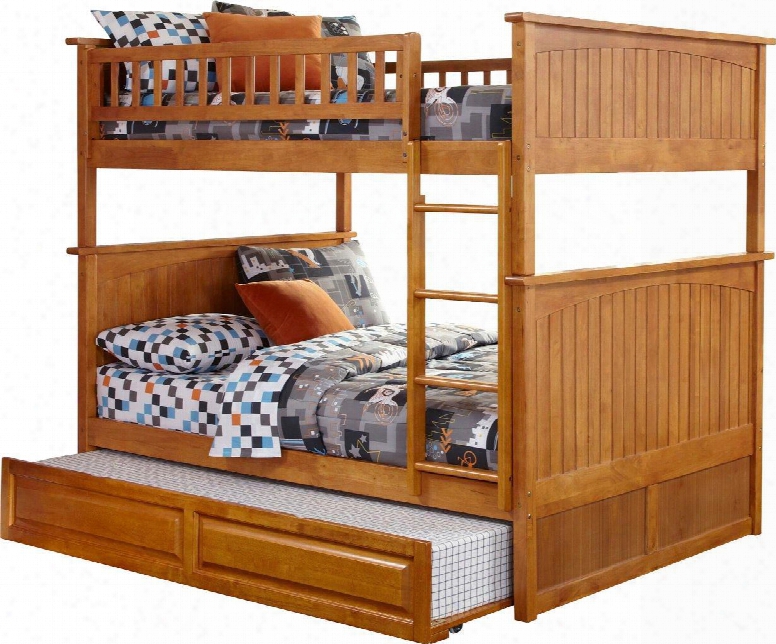 Ab59537 68.125" Nantucket Bunk Bed Full Over Full With Raised Panel Trundle Bed In Caramel