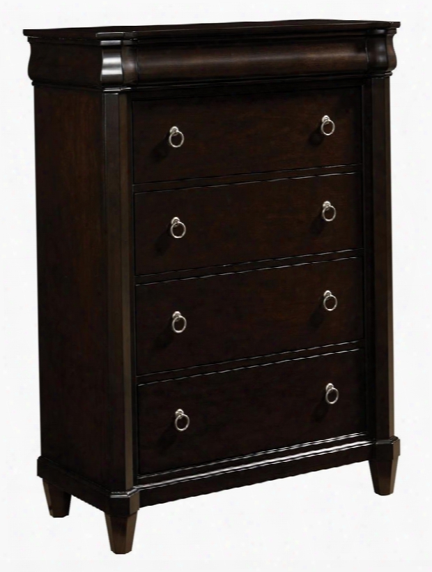 Aryell 4907-240 40" Wide 5-drawer Chest With Ring Pull Hardware Cedar Lined Botttom Drawer And Tapered Legs In Cacao