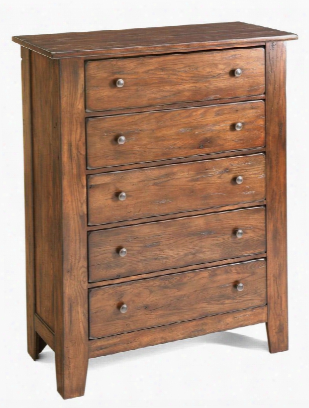 Attic Heirlooms 4397-22 43" Wide 5-drawer Chest With Burnish Round Knobs Tapered Legs And Distressed Details In Natural Oak Stain