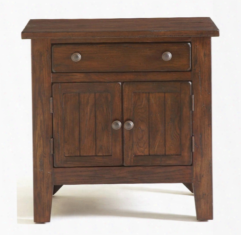 Attic Heirlooms 4399-93v In 28" 2-door Nightstand With 1 Drawer Burnished Round Knobs And Distressed Detailing In Rustic Oak