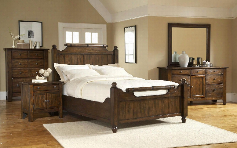 Attic Heirlooms 4399ckfb2n4dcdm 6-piece Bedroom Set With California King Feather Bed Two Nightstands 4-drawer Chest Dresser And Mirror In Rustic Oak