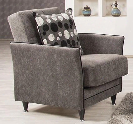 Bellina Design Bedeacfgy 33" Convertible Arm Chair With Pillow Piped Stitching Tapered Legs And Storage Under The Seat In Floket