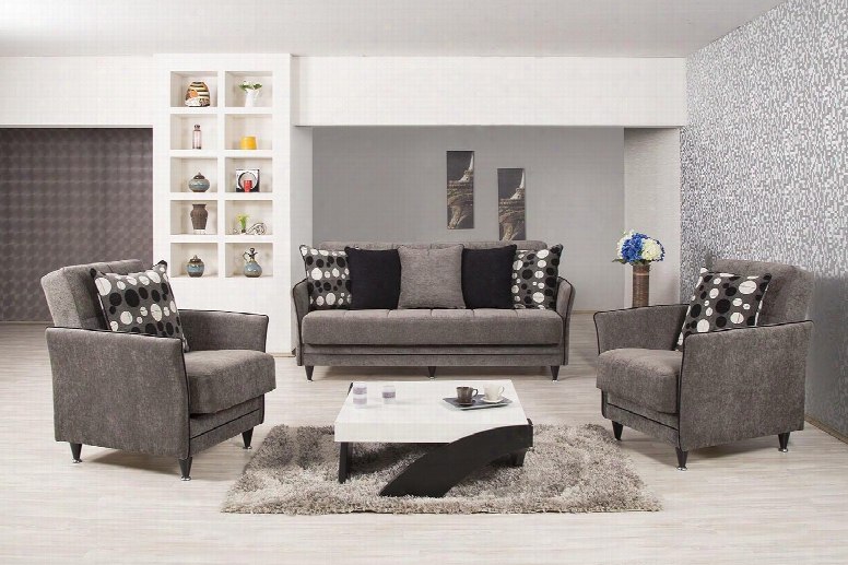 Bellina Design Bedes2acbfgy Package Containing Convertible Sofa Bed And 2 Armchairs With Pillows Piped Stitching Tapered Legs And Storage Under The Seat In
