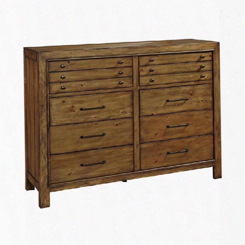 Bethany Square 4930-234 60" Wide 10-drawer Dresser With Jewelry Tray Cedar Lined Bottom Drawers And Drawer With Drop-down Front And Cord Management In Rustic