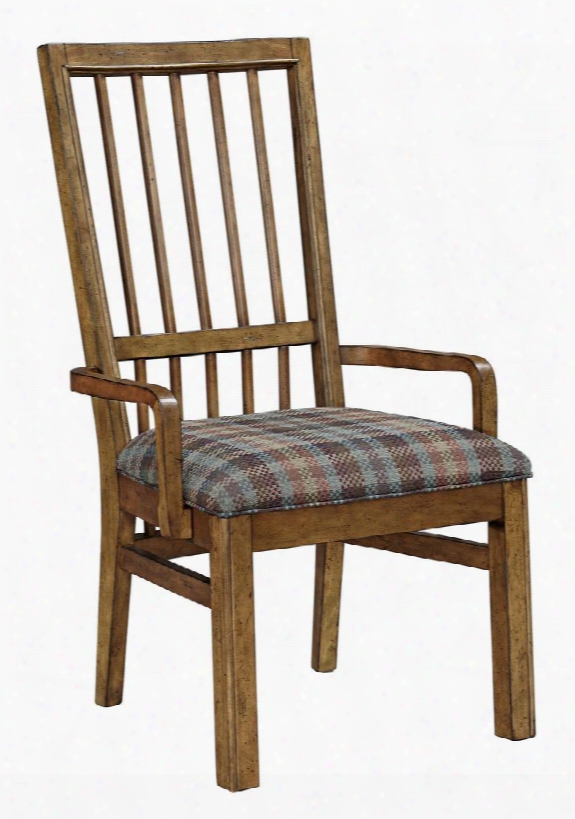 Bethany Square 4930-580 24.53" Wide Upholstered Arm Chairs With Multicolor Fabric Seat Cushion Ladder Back Design And Stretchers In Rustic Brown