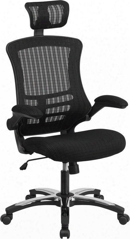 Bl-x-5h-gg High Back Black Mesh Executive Swivel Office Chair With Flip-up Arms And Chrome-nylon Designer