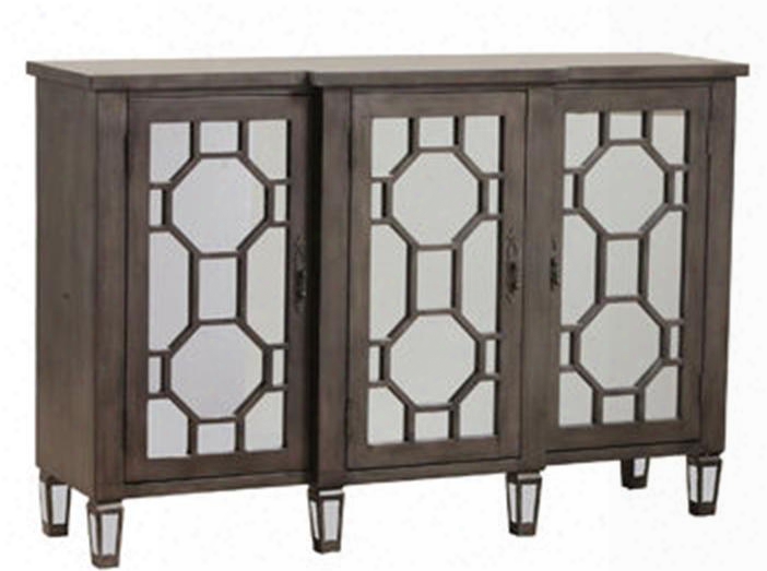 Bombay  Collection 14bo8053 54" Console With Three Mirrored Doors Hexagon Fret Overlay And Tapered Legs In