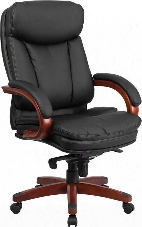 Bt-90171h-s-gg High Back Black Leather Executive Swivel Office Chair With Synchro-tilt Mechanism And Mahogany Wood