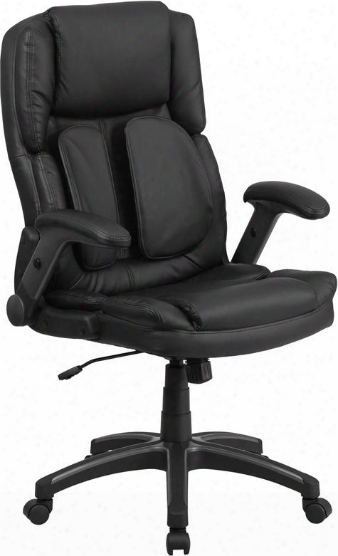 Bt-90275h-gg Extreme Comfort High Back Black Leather Executive Swivel Office Chair With Flip-up