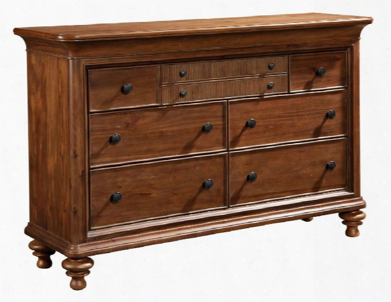 Cascade 4940-230 64" Wide 7-drawer Dresser With Cedar Lined Bottom Drawer Jewelry Tray Center Drawer With Drop-down Front And Stylish Turned Feet In