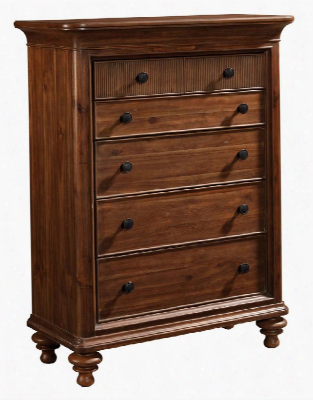 Cascade 4940-240 42" Wide 5-drawer Chest With Cedar Lined Bottom Drawer Stylish Turned Feet And  Dark Finished Knobs In