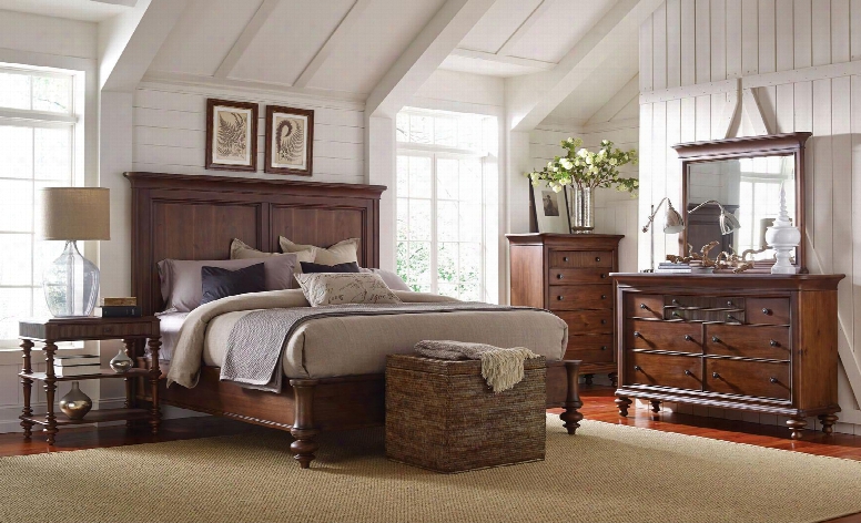 Cascade 4940ckpb2ntcdm 6-piece Bedroom Set With California King Panel Bed 2 Night Tables Chest Dresser And Mirror In