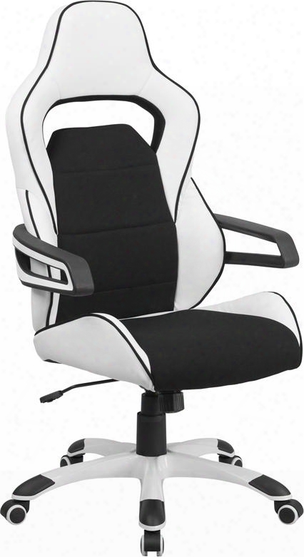 Ch-cx0713h01-gg High Back White Vinyl Executive Swivel Office Chair By The Side Of Black Fabric