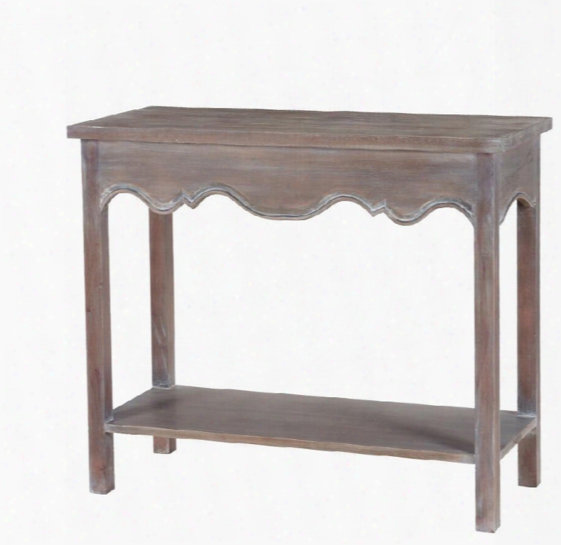 Console Collection 7011-013 34" Console With Carved Apron Bottom Shelf Distressed Look And Solid Mahogany Materials In Heritage Grey Stain White Wash