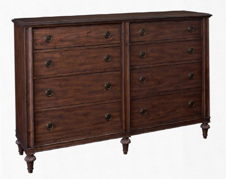 Cranford 4800-230 65.375" Wide 8-drawer Dresser With Bronze Colored Ring Pulls Drop Down Front On Top Left Drawer And Jewelry Tray In