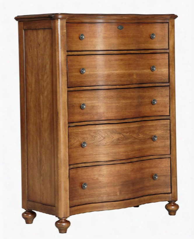 Creswell 4818-240 40" Wide 5-drawer Chest With Antique Gold Finished Knobs Cedar Lined Bottom Drawer And Turned Feet In Distressed Cherry