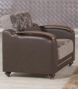 Divamax Diacqbf 36" Convertible Armchair With Storage Under The Seat Bun Feet Curved Arms And Woodlike And Polished Metal Accents: Quantro Brown