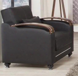 Divamax Diaczbl 36" Convertible Armchair With Storage Under The Seat Bun Feet Curved Arms And Woodlike And Polished Metal Accents: Zen Black