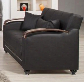 Divamax Dilszbl 61" Loveseat With Pillows Storage Under The Seats Bun Feet Curved Arms And Woodlike/polished Metal Accents: Zen Black