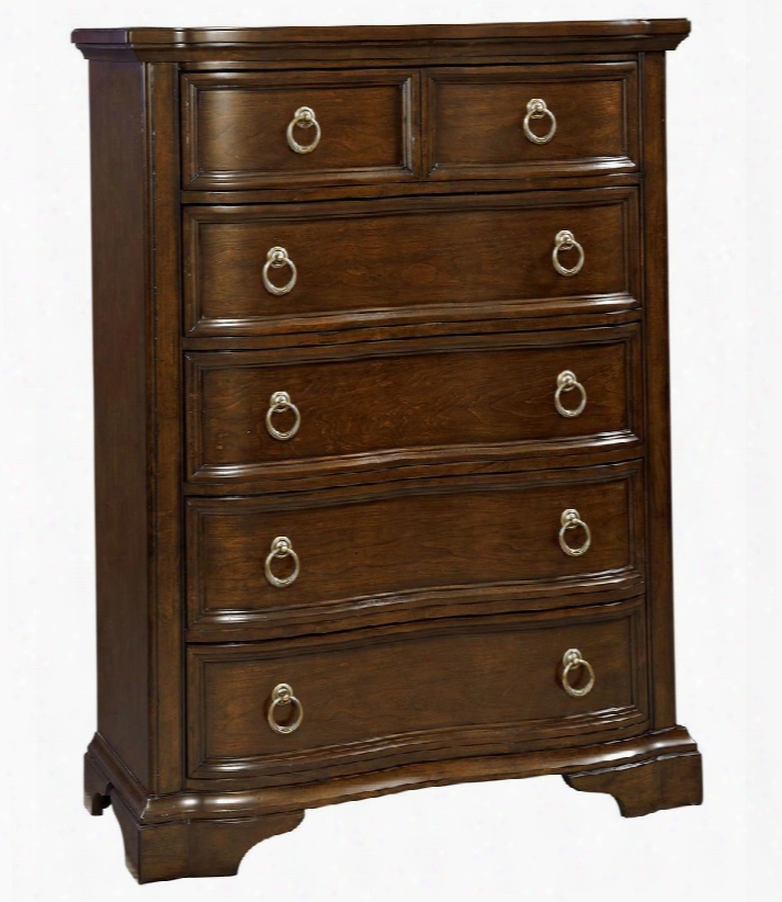 Elaina 4640-240 40" Wide 5-drawer Chest With Cedar Lined Bottom Drawer Soft Gold Finished Ring Pulls And Molding Details In Rustic Cherry