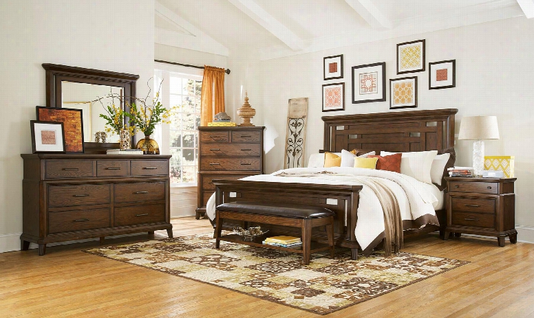 Estes Park 4364ckpanelncdmb 6-piece Bedroom Set With California King Panel Bed Nightstand Drawer Chest Dresser Mirror And Bench In Artisan Oak