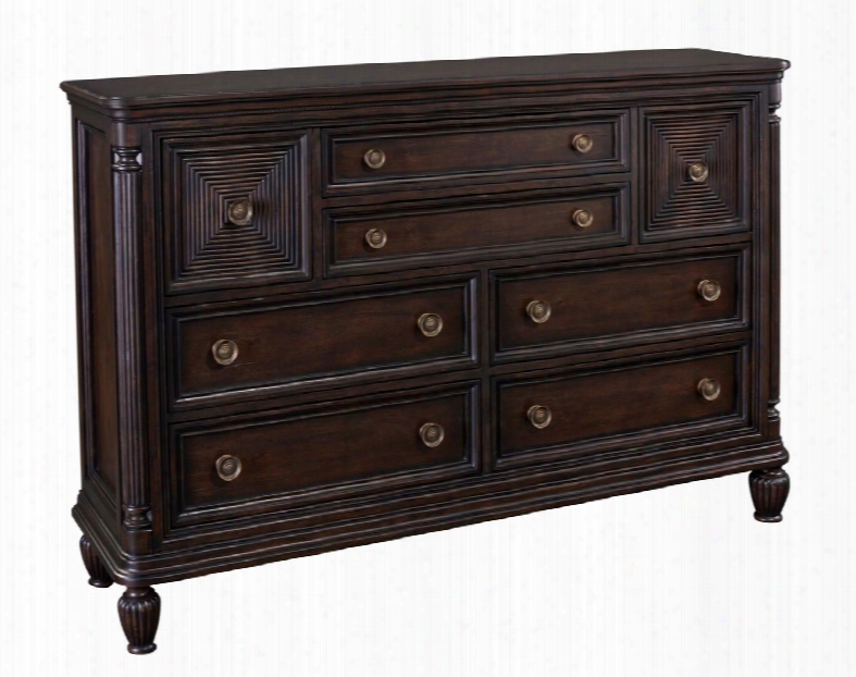 Jessa 4980-234 66.25" Wide 8-drawer Dresser With Sliding Jewelry Tary Cedar Lined Bottom Drawers And Intricate Molding Details In Dark Brown